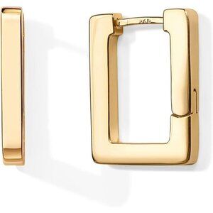 Women Gold Plated Sterling Silver Post Square Geometric Rectangle Hoop Earring